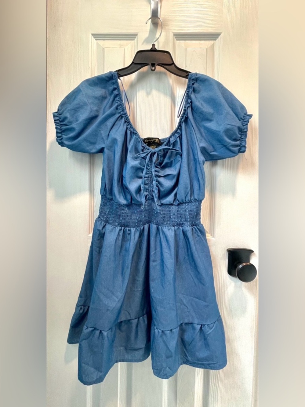 NEW Blue Puff Sleeve Smocked Waist Dress